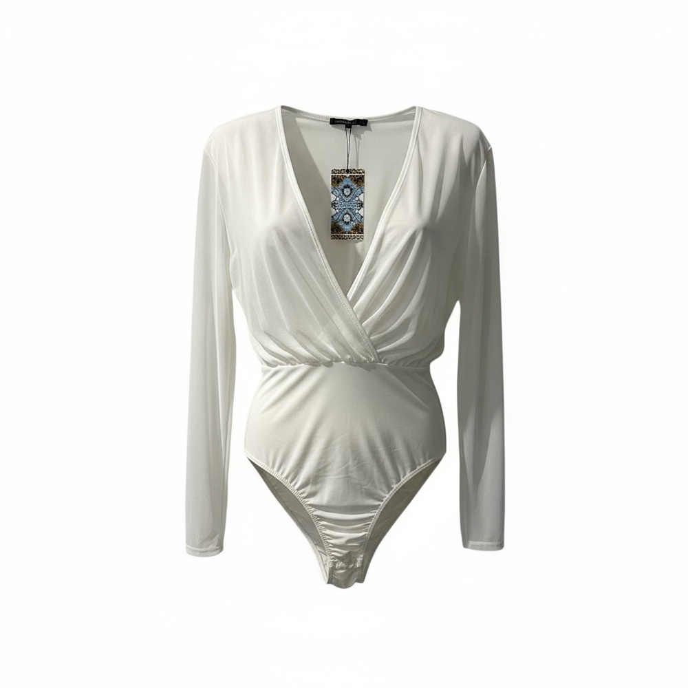 Boohoo Elegant White Sheer Bodysuit New with Tag - Picture 4 of 5